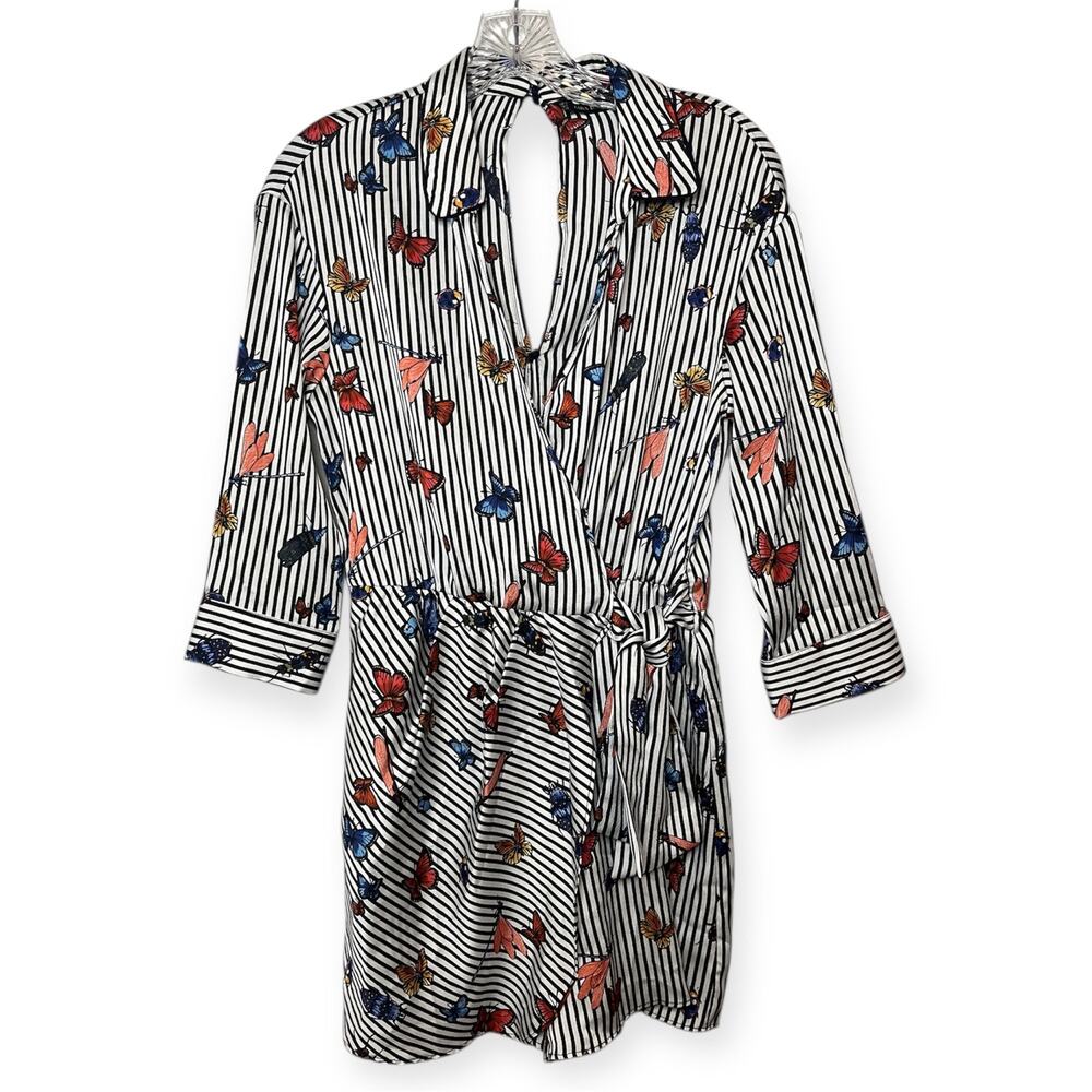 Zara Basic Butterfly Print White Black Striped Wr… - image 2